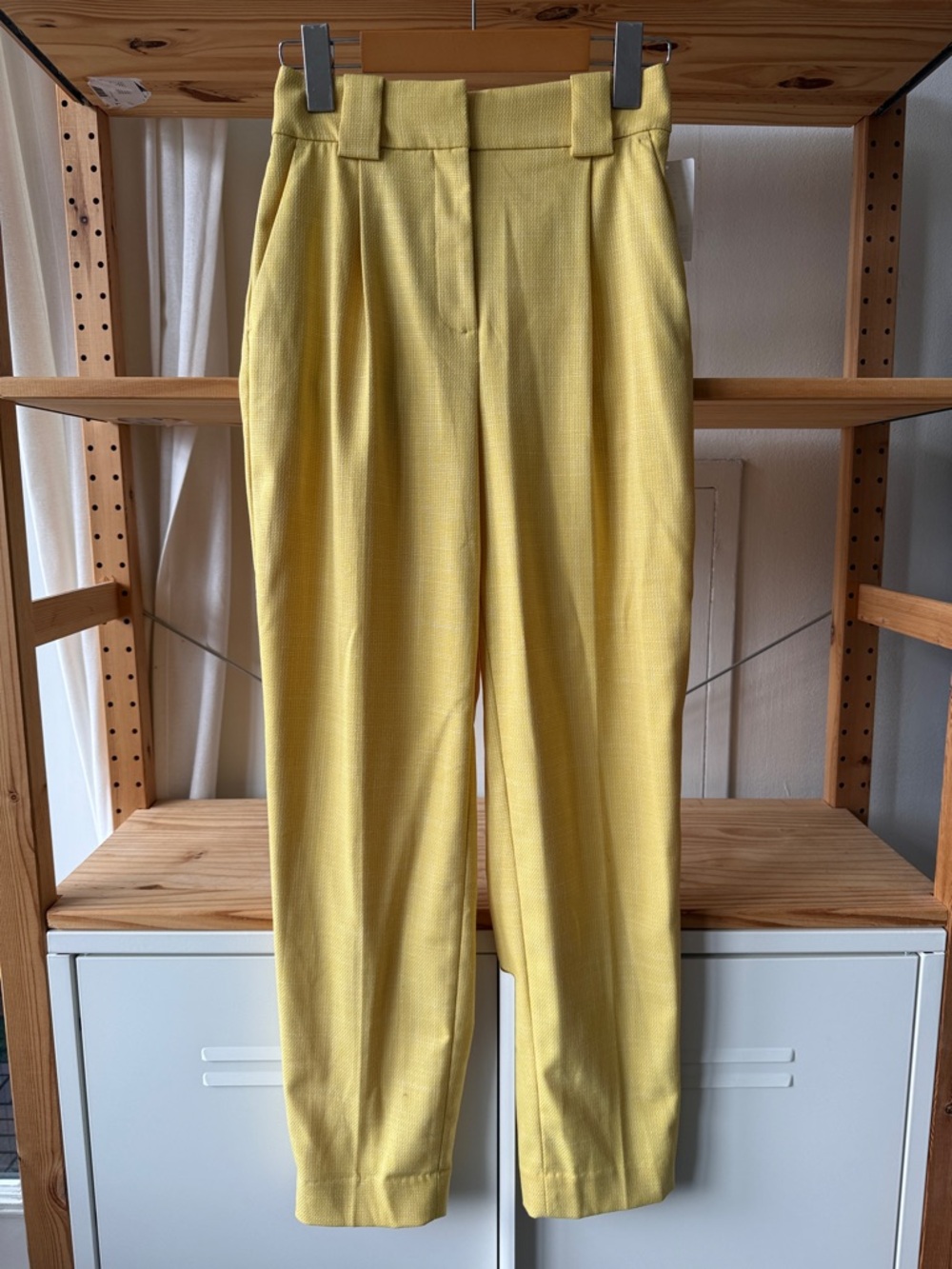 Yellow Tailored High-Waist Pleated Trousers